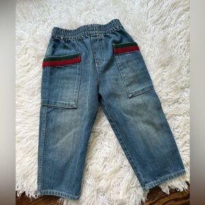 Stylish Gucci Kids Denim Jeans with Red and Green Accents